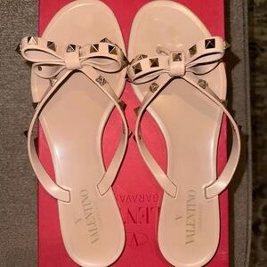 Valentino Women's Blush Sandals with Studded Bow